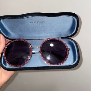 Authentic Gucci 56 Ruthenium Glitter Round sungl